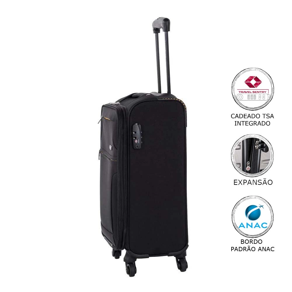 Mala de Bordo Pequena para Viagem Expansível Poliester Samsonite Bahia Cadeado Tsa Rodas 360 Preta