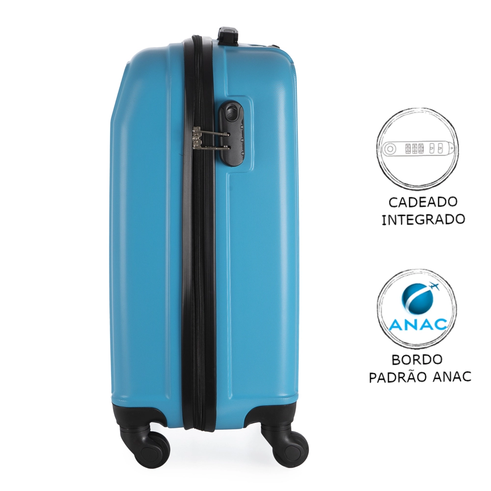 Mala de Bordo Pequena para Viagem Ika Continental em Abs Cadeado Embutido Rodas Giro 360 Turquesa