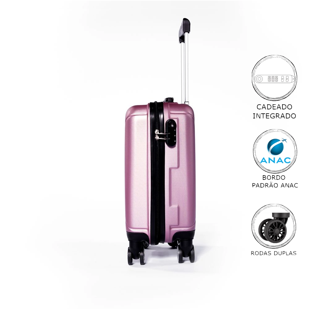 Mala de Bordo Pequena para Viagem Vilabon VB0219 Abs Cadeado Integrado Rodas Duplas 360 Rosa Tam P