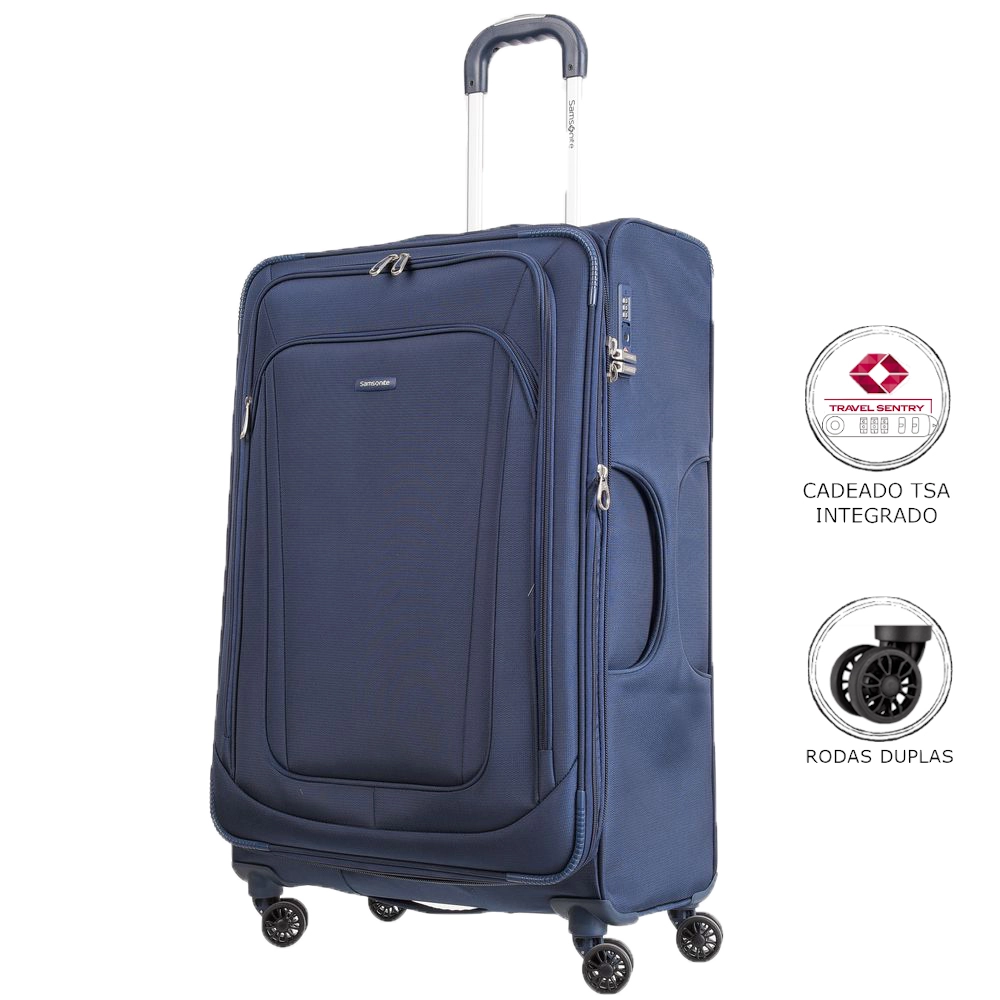 Mala de Viagem Grande em Poliester Samsonite Kick Air Cadeado Tsa e Rodas Duplas 360 Azul