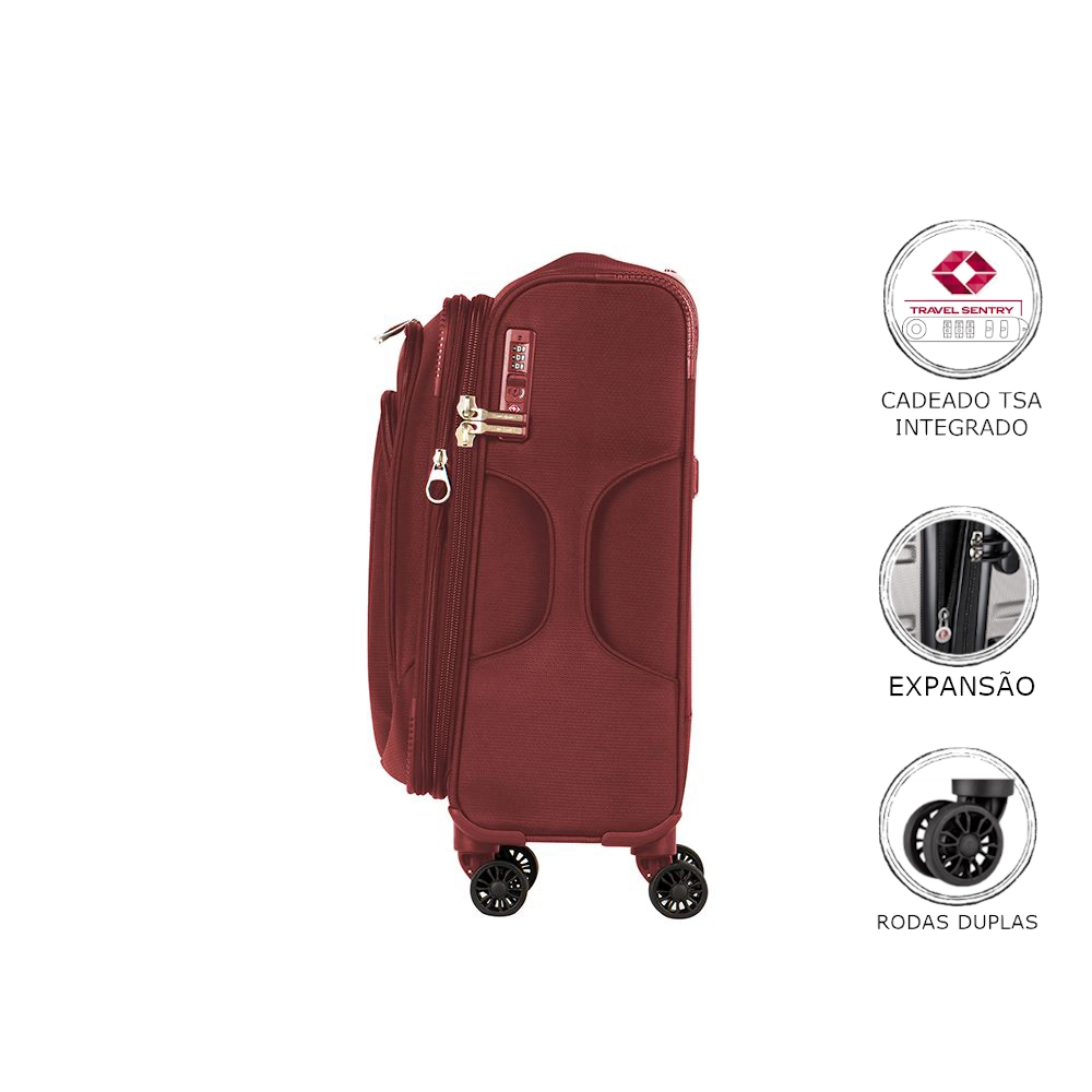 Mala de Viagem Grande em Poliester Samsonite Kick Air Cadeado Tsa e Rodas Duplas 360º Vermelha