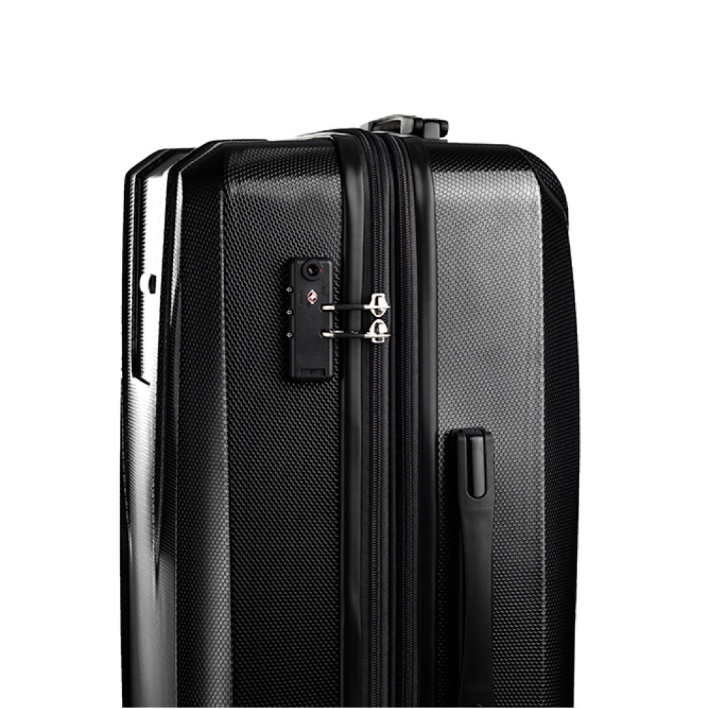 Mala de Viagem Grande Expansível em Policarbonato Samsonite Derby Cadeado Tsa e Rodas Duplas Preta