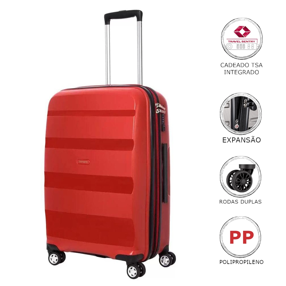 Mala de Viagem Grande Expansível em Polipropileno Samsonite Spin Air Cadeado Tsa Vermelha