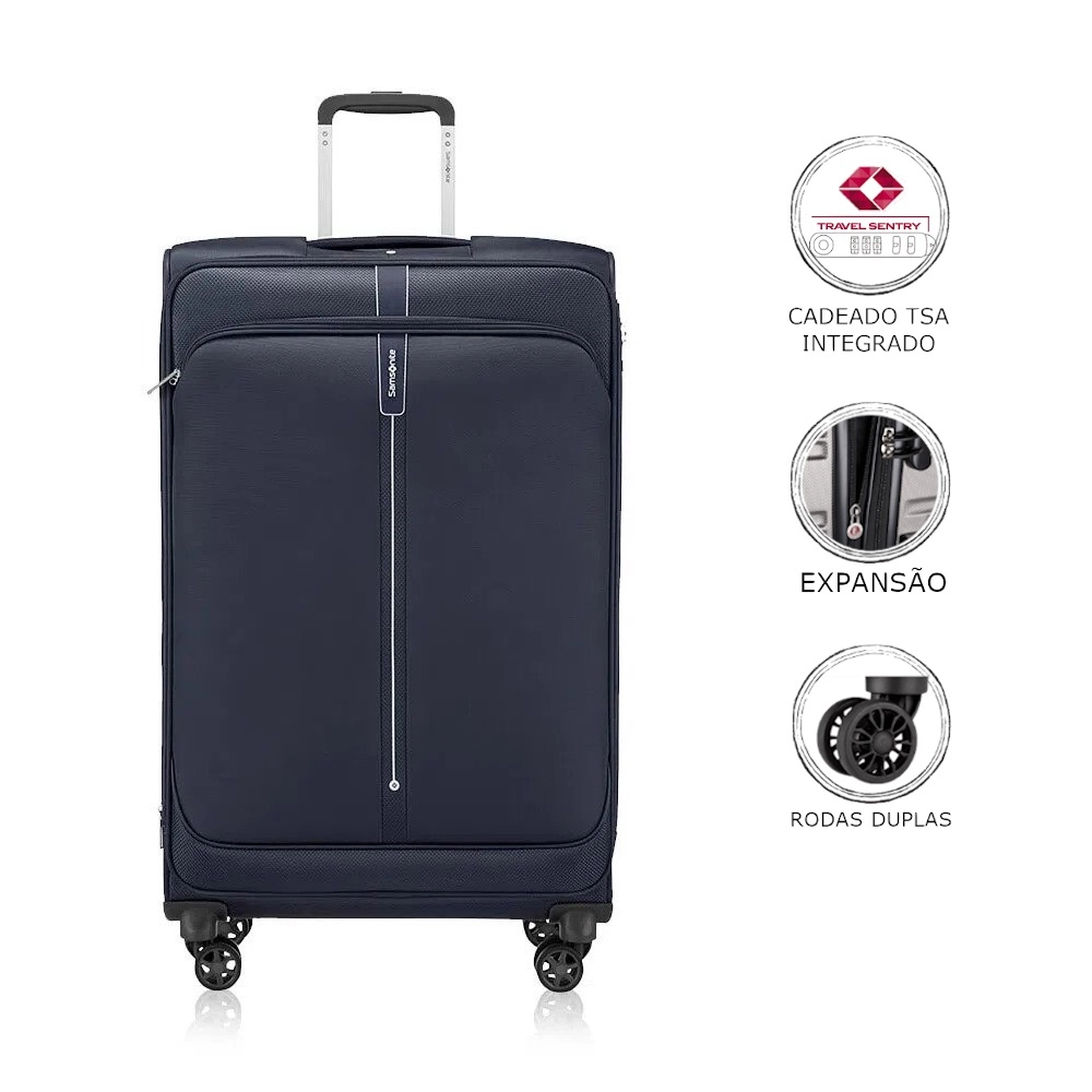 Mala de Viagem Grande Expansível Poliester Samsonite Popsoda Cadeado Tsa e Rodas Duplas Azul Marinho