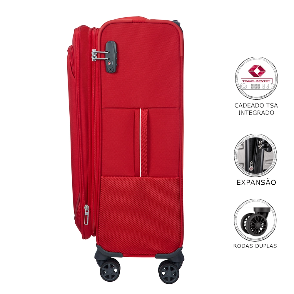 Mala de Viagem Grande Expansível Poliester Samsonite Popsoda Cadeado Tsa e Rodas Duplas Vermelha