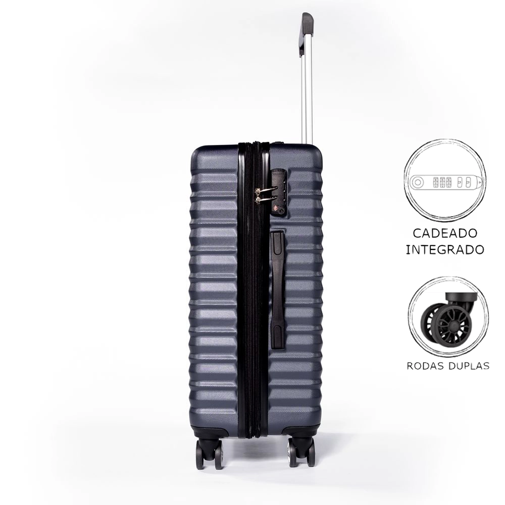 Mala de Viagem Grande Expansível Vilabon VB00127 Abs Cadeado Tsa Rodas Duplas 360 Azul Marinho