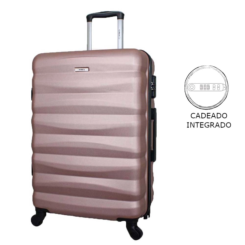 Mala de Viagem Média Abs Yins 21089 Cadeado Embutido Rodas Giro 360º Rosê