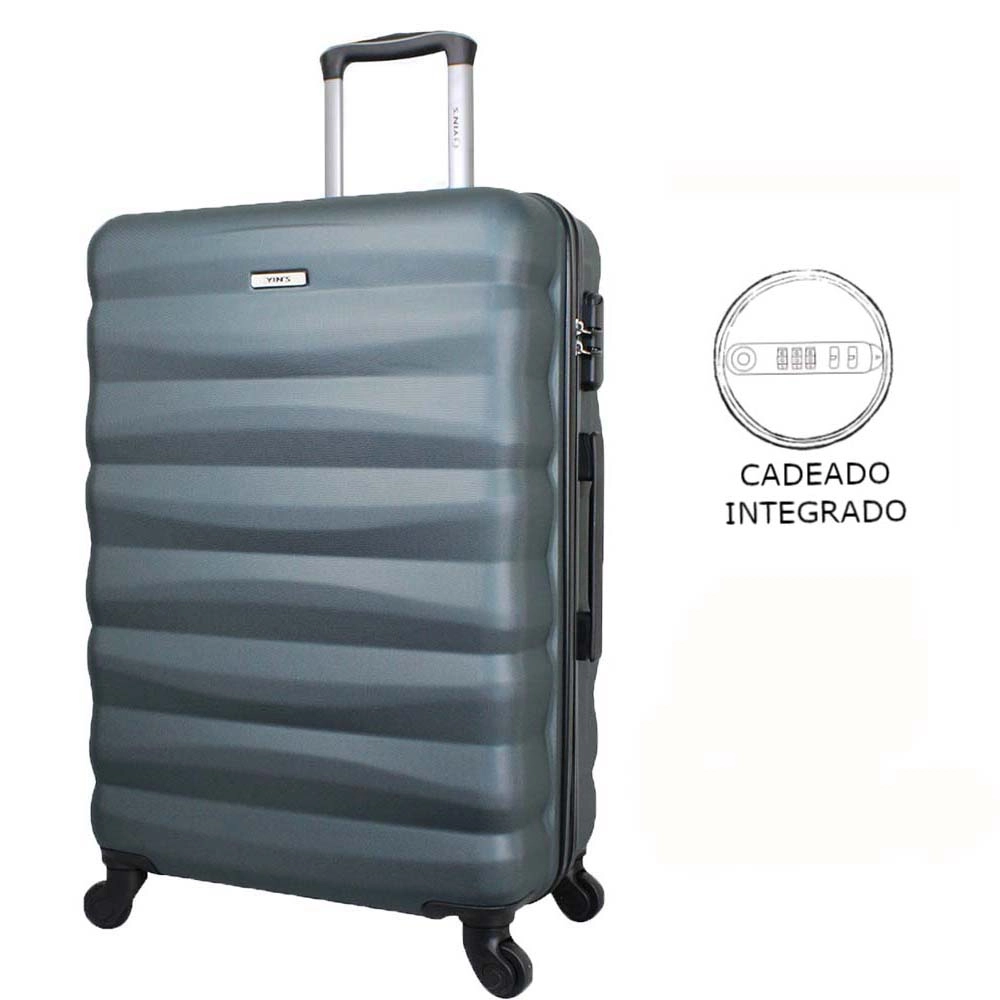 Mala de Viagem Média em Abs Yins 21089 Cadeado Integrado Rodas Giro 360 Verde