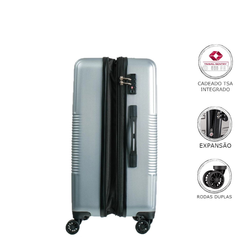 Mala de Viagem Media Abs Expansível American Tourister By Samsonite Cuiabá Cadeado Tsa Prata