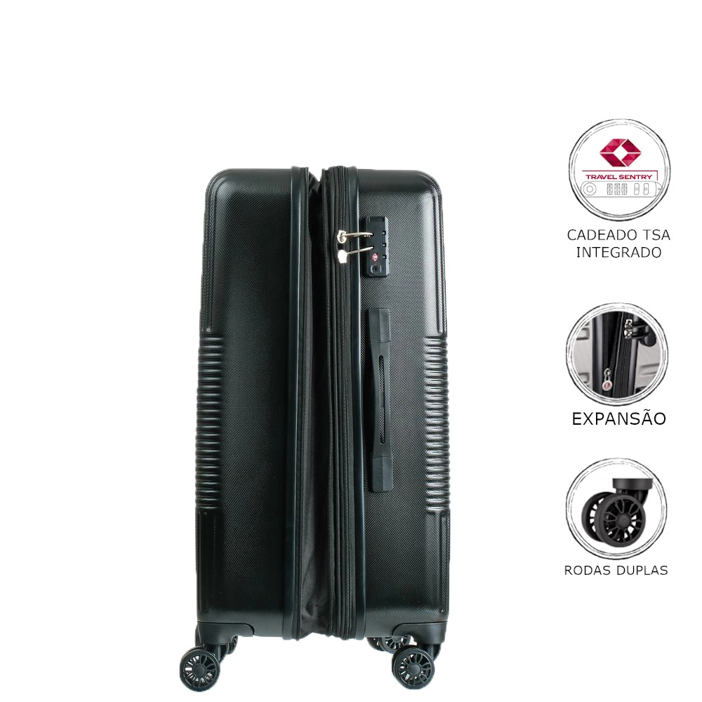 Mala de Viagem Media Abs Expansível American Tourister By Samsonite Cuiabá Cadeado Tsa Preto