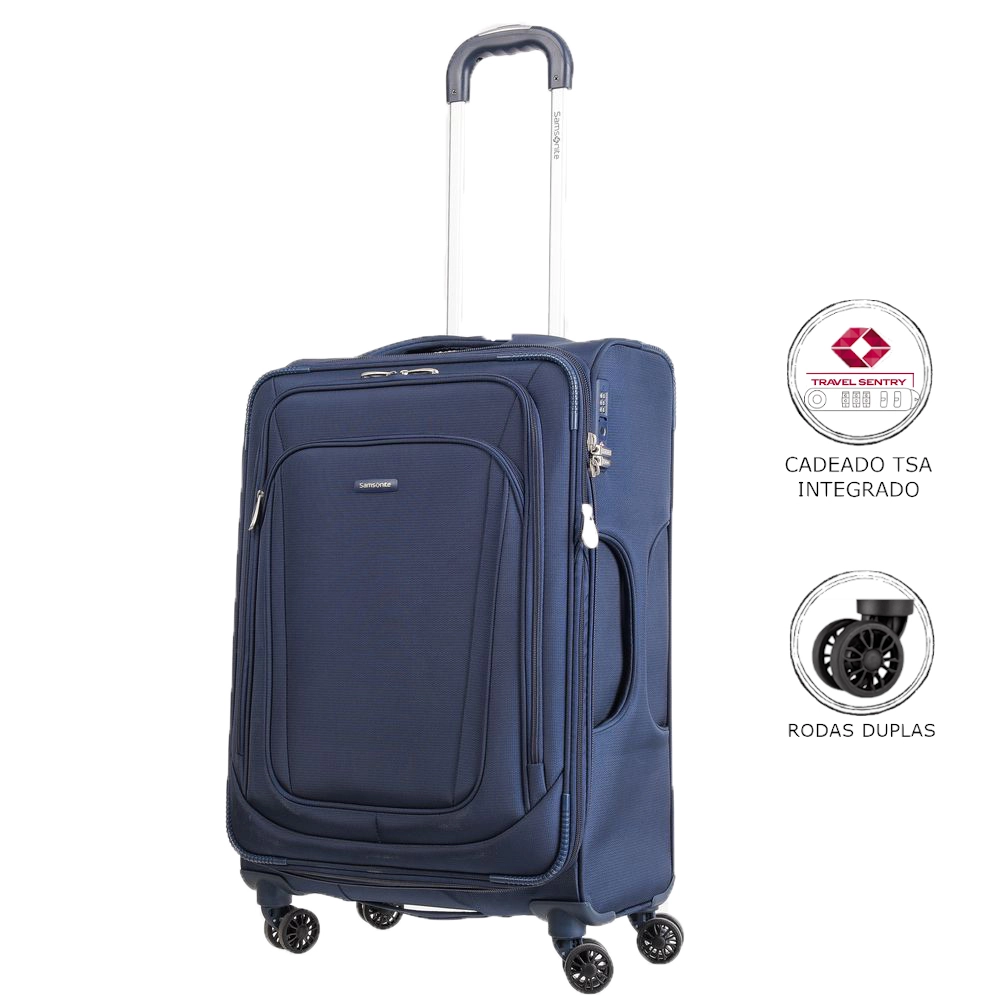 Mala de Viagem Media em Poliester Samsonite Kick Air Cadeado Tsa e Rodas Duplas 360 Azul