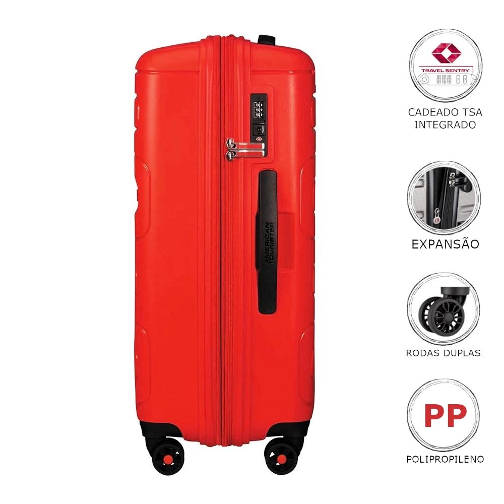 Mala de Viagem Media em Polipropileno American Tourister By Samsonite Sunside Cadeado Tsa Vermelho