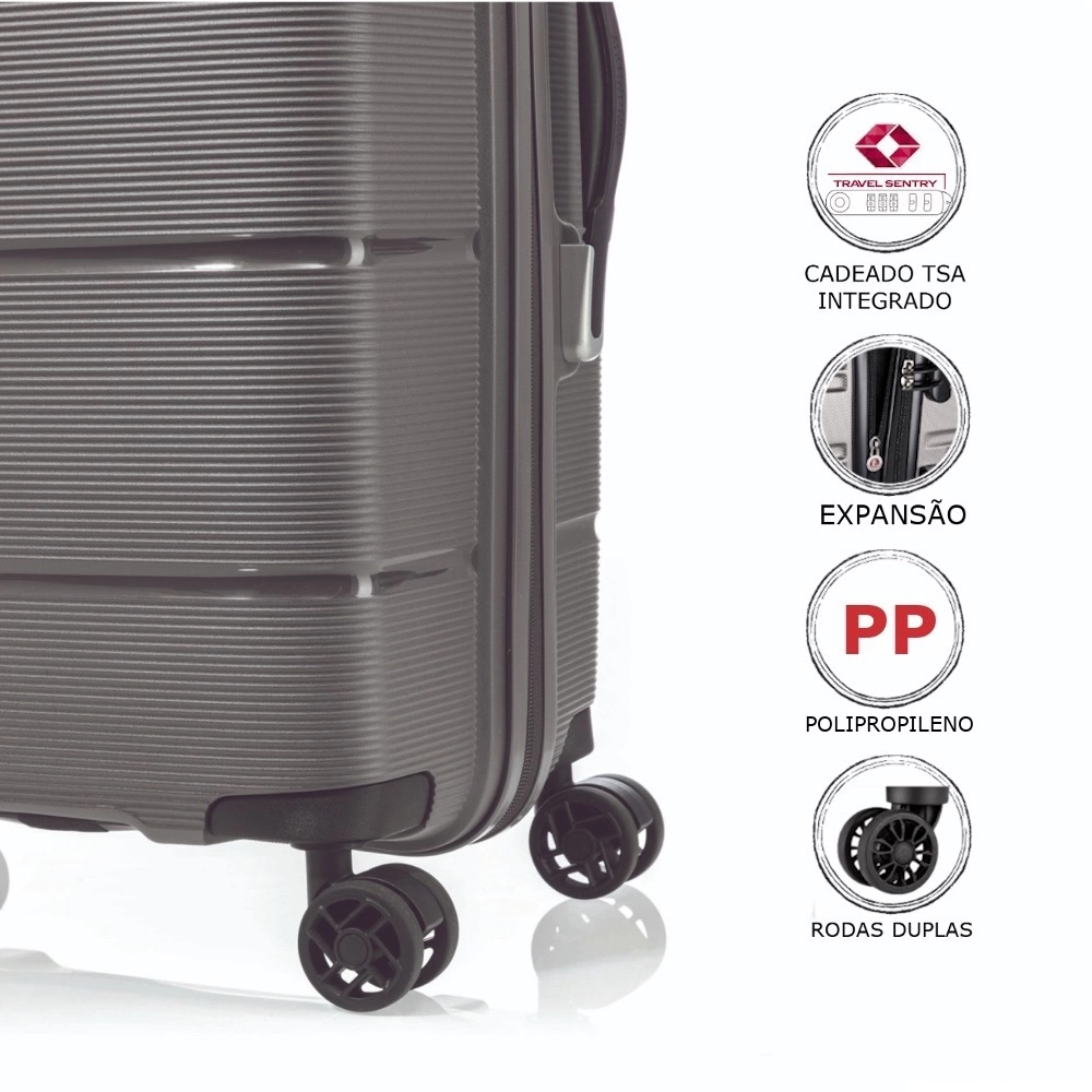 Mala de Viagem Media em Polipropileno American Tourister Linex Cadeado Tsa Titanium