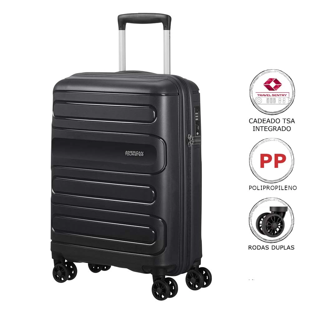 Mala de Viagem Media em Polipropileno American Tourister Sunside Cadeado Tsa Preta