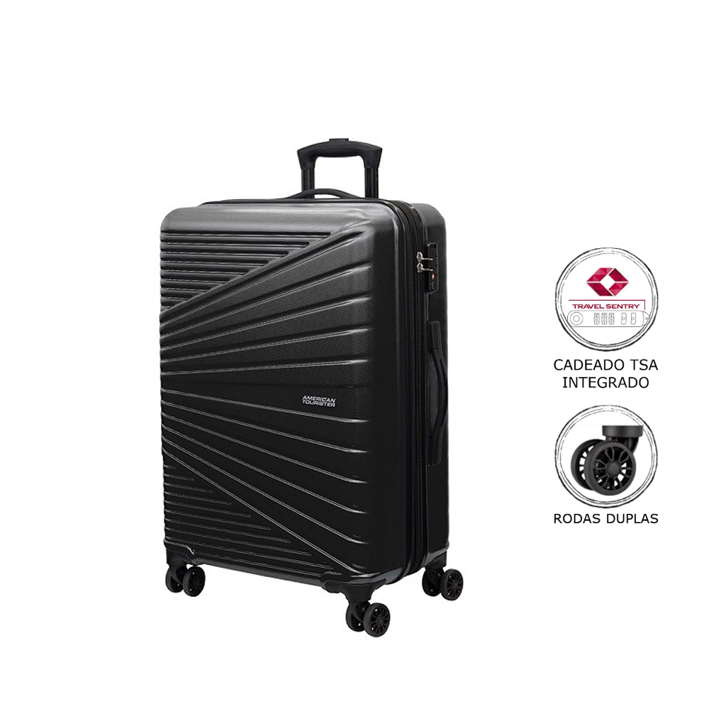 Mala de Viagem Media Exp Abs American Tourister By Samsonite Recife Cadeado Tsa Rodas Duplas Preta