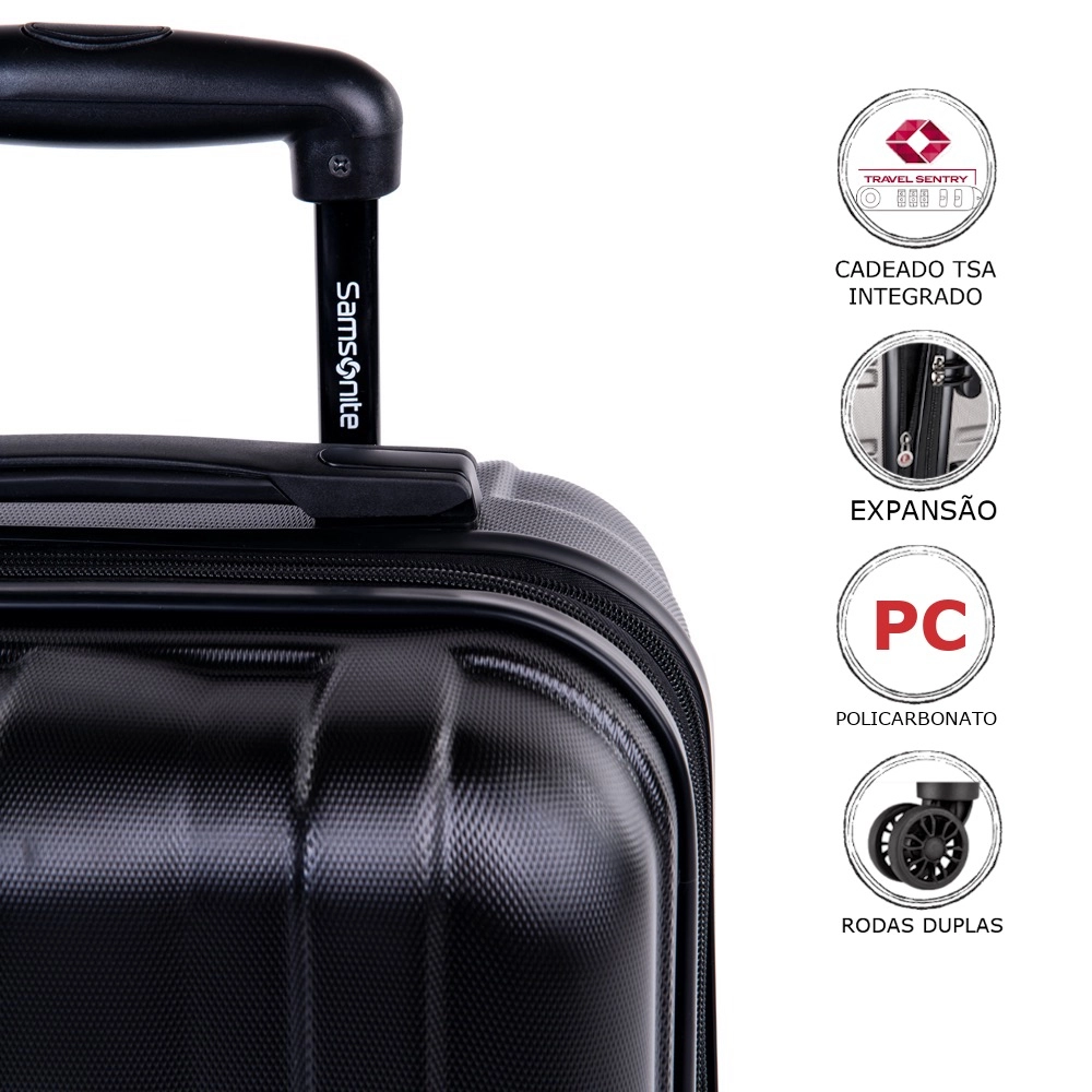 Mala de Viagem Media Expansivel Samsonite Fiero Cadeado Tsa e Rodas Duplas Preta