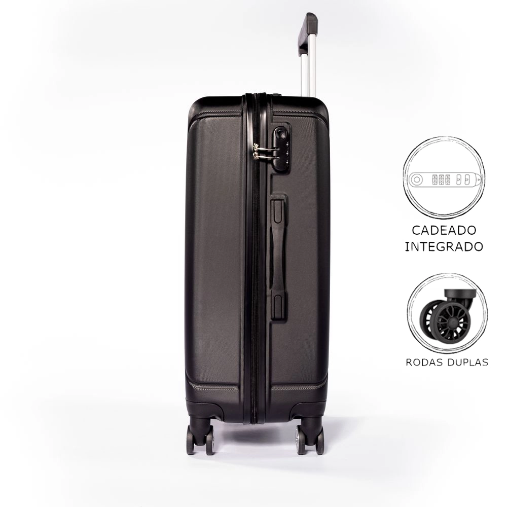 Mala de Viagem Media Vilabon Vb0223 Abs Cadeado Integrado Rodas Duplas 360 Preto