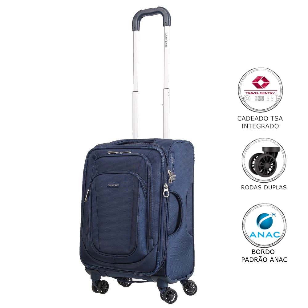 Mala de Viagem Pequena em Poliester Samsonite Kick Air Cadeado Tsa e Rodas Duplas 360 Azul