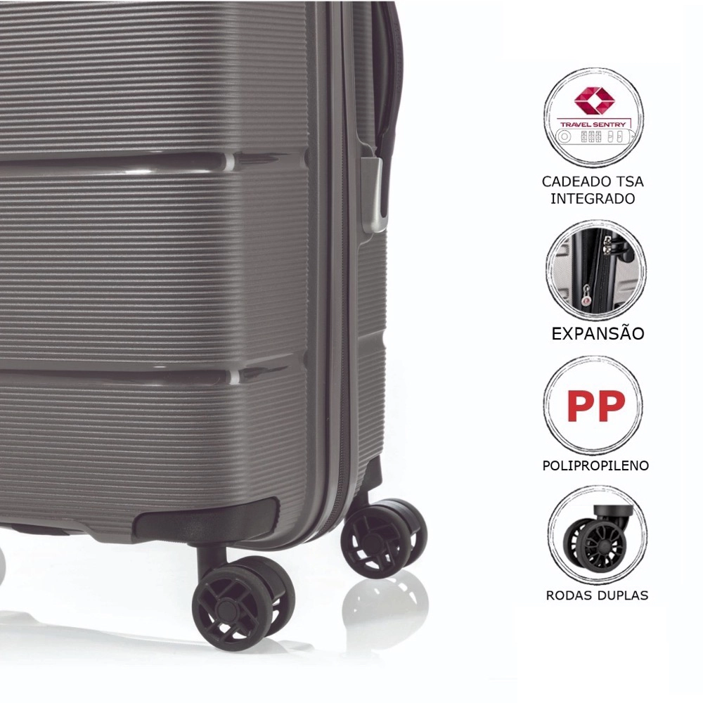 Mala Grande de Viagem Expansível em Polipropileno American Tourister Linex Cadeado Tsa Titanium