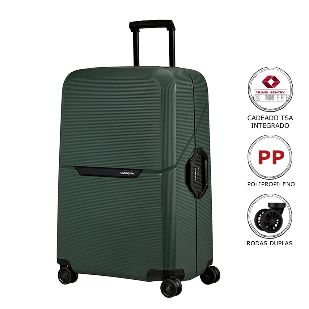 Mala Média Magnum Eco Samsonite Polipropileno Cadeado Tsa e Rodas Duplas Giro 360 Verde