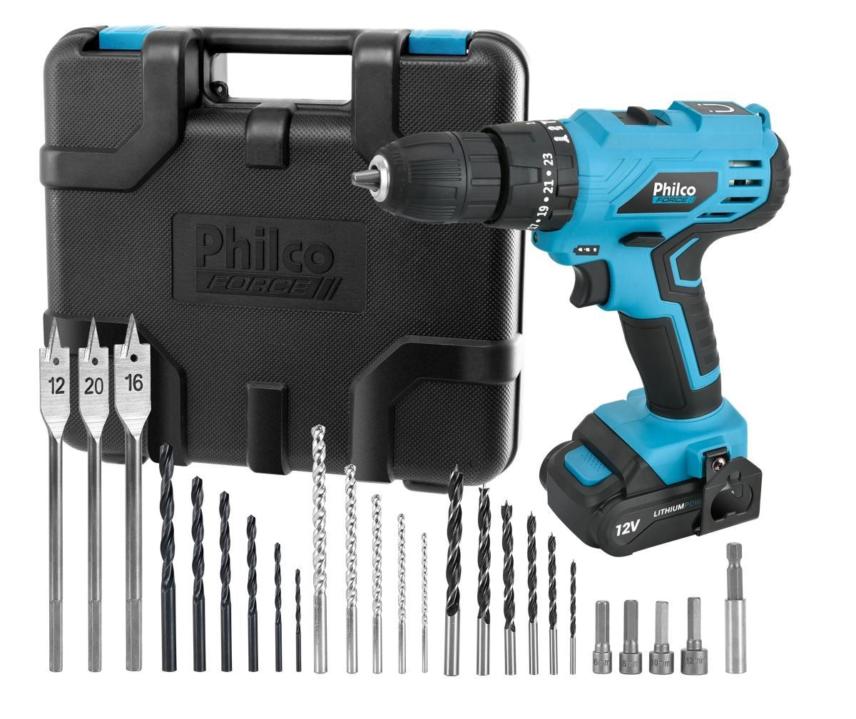Furadeira e Parafusadeira Philco Force PPF120MF 3 em 1 com Maleta e Acessórios Azul Bivolt