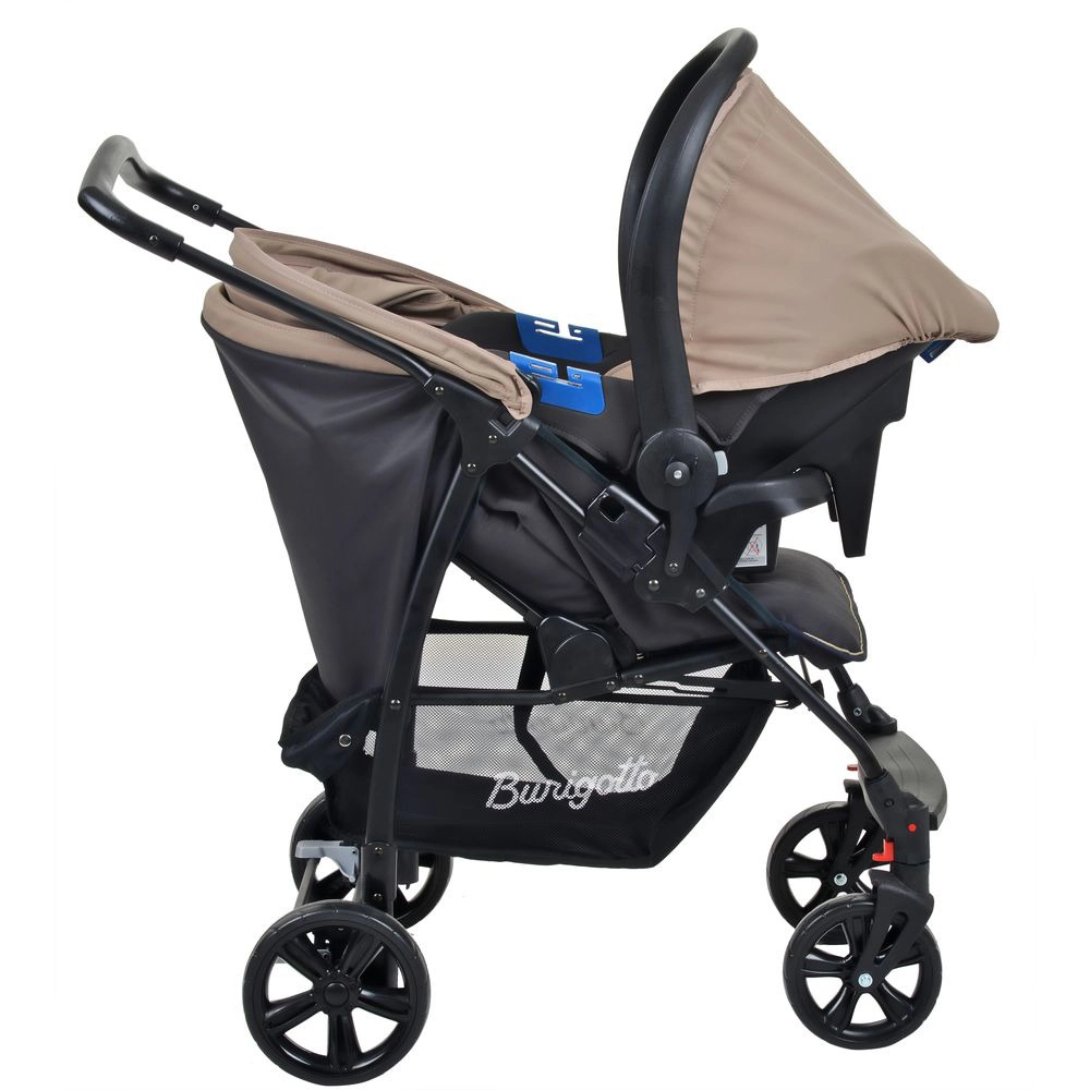 Travel System Burigotto Carrinho de Bebê com Bebê Conforto Ecco + Touring X Cinza Bege