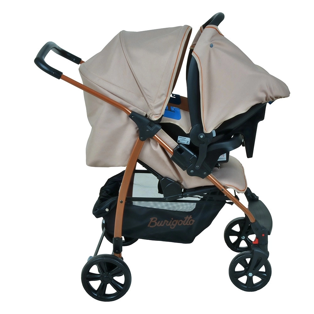 Travel System Burigotto Carrinho de Bebê com Bebê Conforto Ecco + Touring X Mon Amour Bege