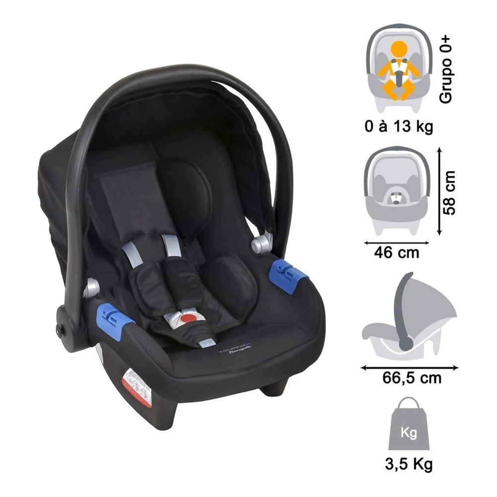 Travel System Burigotto Carrinho de Bebê com Bebê Conforto Ecco + Touring X Preto com Cobre