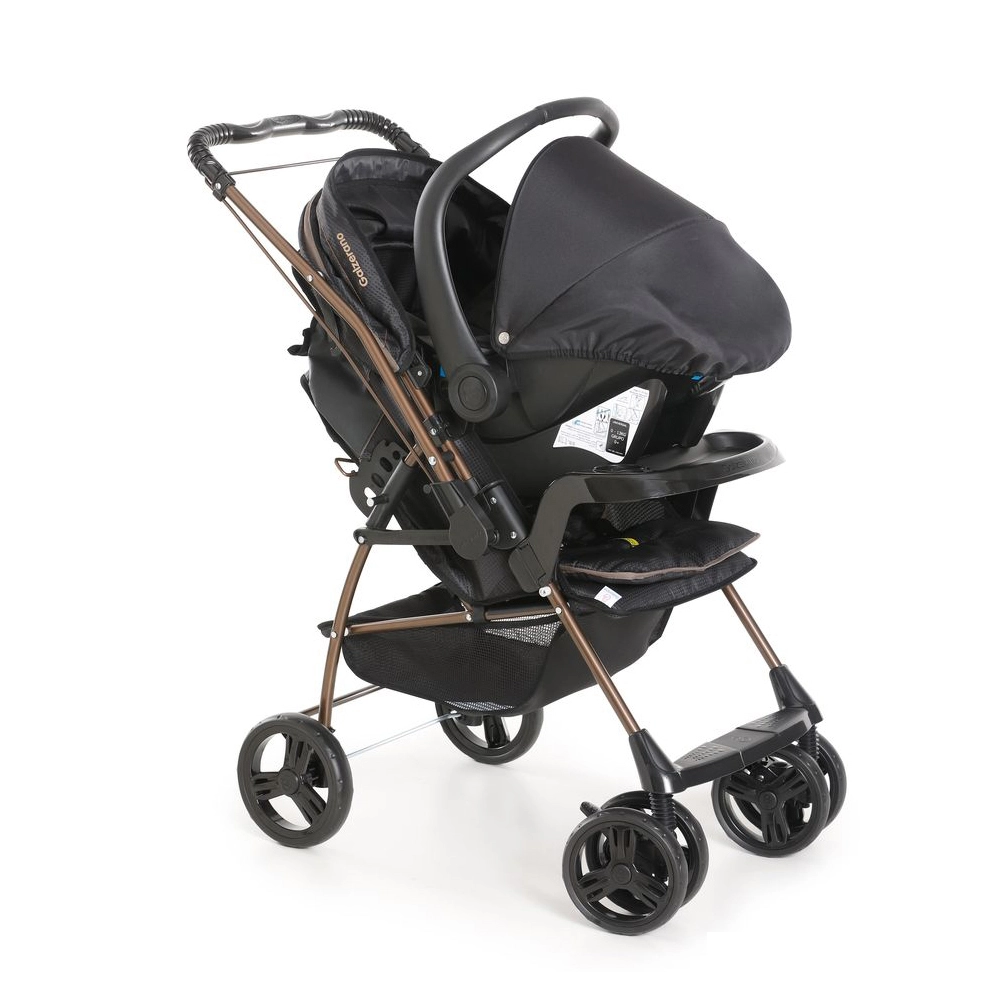 Travel System Galzerano Carrinho de Bebê Milano com Bebe Conforto Cocoon Preto com Cobre