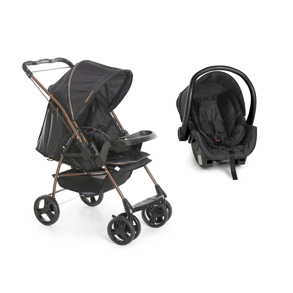 Travel System Galzerano Carrinho de Bebê Milano com Bebe Conforto Cocoon Preto com Cobre
